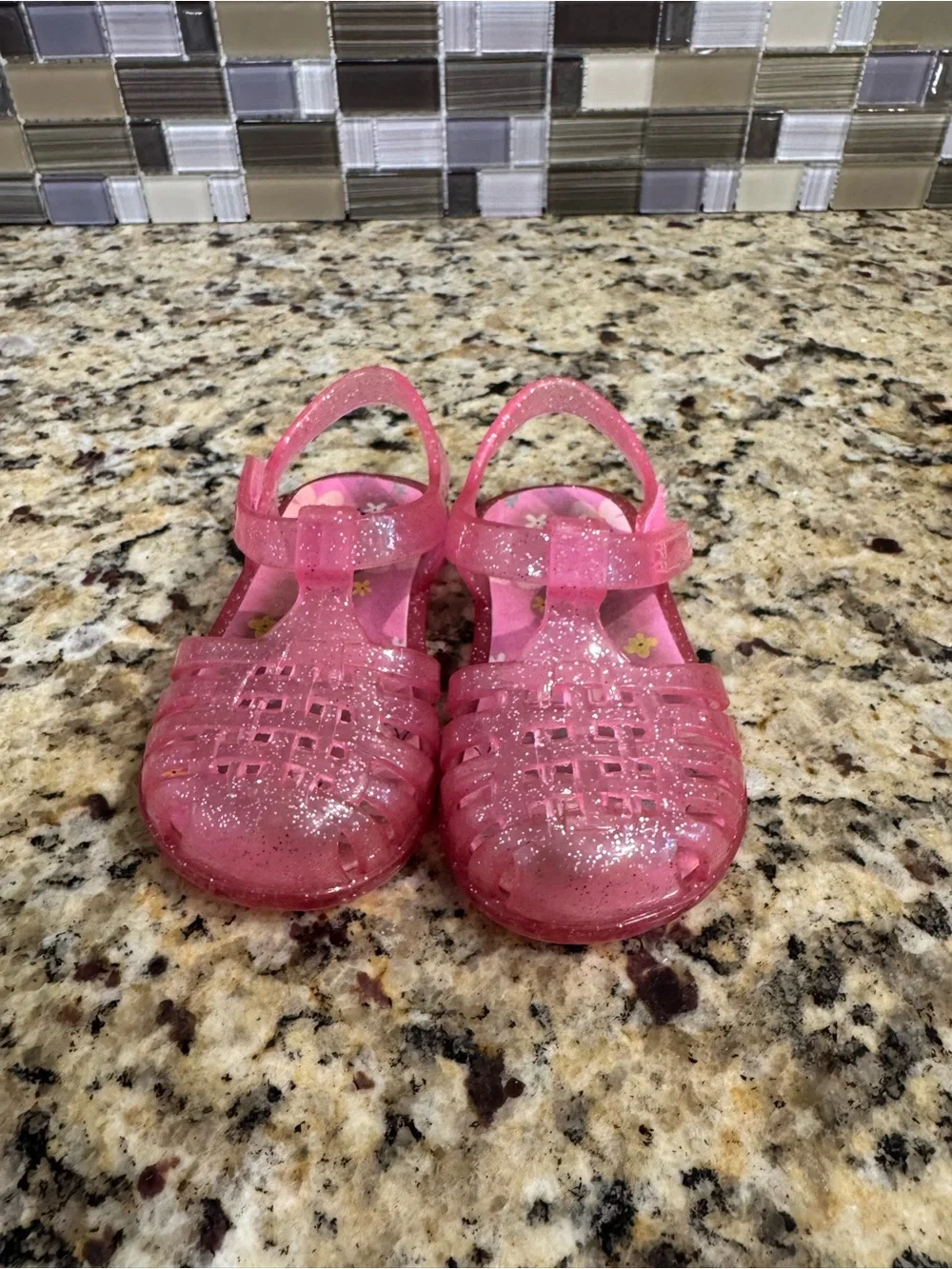 Kids Shoe Lot: Pink & Light Purple Casual Sneakers and Glitter Jelly Sandals